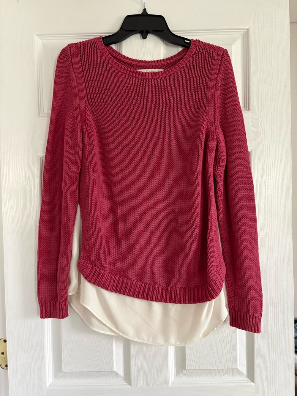 LOFT Layered Hem Pink Knit Sweater